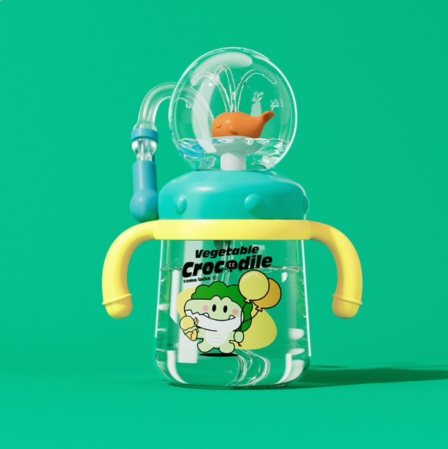 Kids Whale Fountain Water Bottle – Leakproof Tritan Sippy Cup